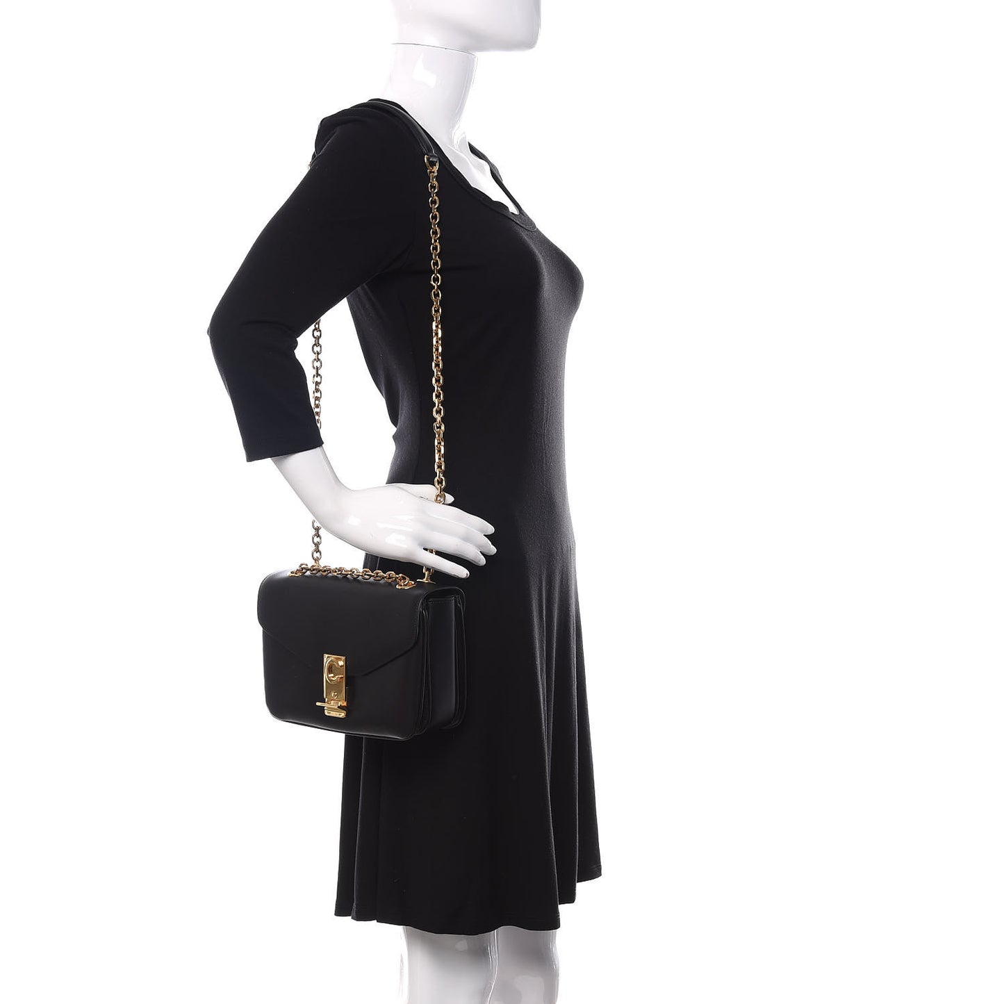 Shiny Calfskin Medium C Bag Black