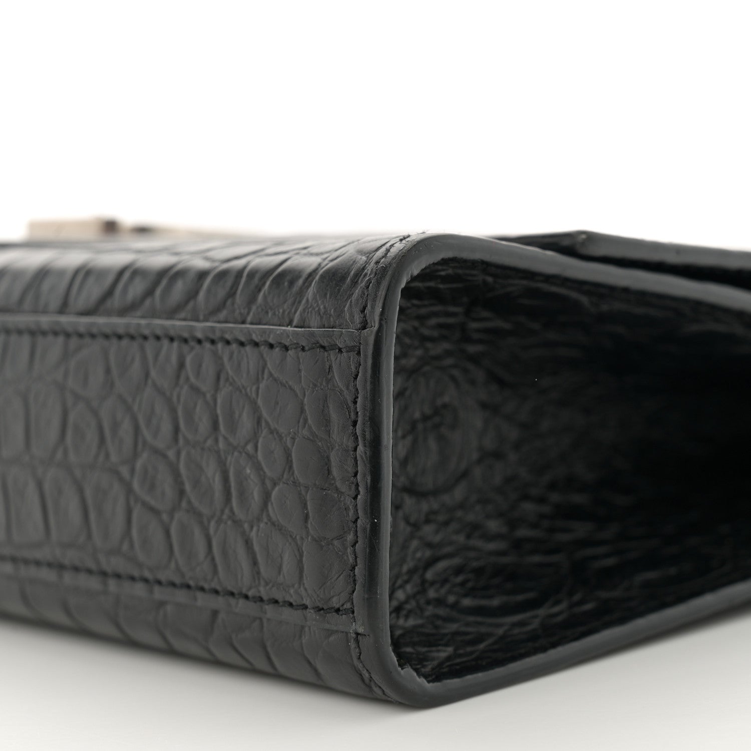 Saint Laurent Calfskin Crocodile Embossed Large Classic Monogram Kate Satchel Black 10 of 15