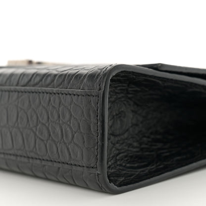 Saint Laurent Calfskin Crocodile Embossed Large Classic Monogram Kate Satchel Black 10 of 15