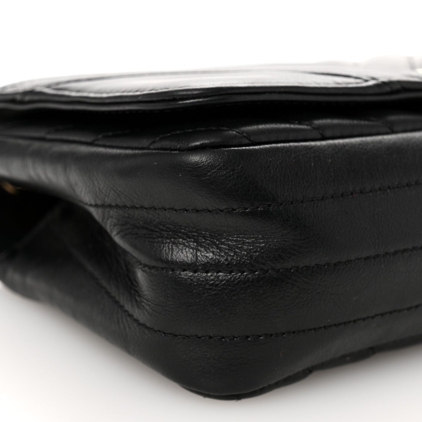 Calfskin Chevron Quilted Mini Statement Flap Black