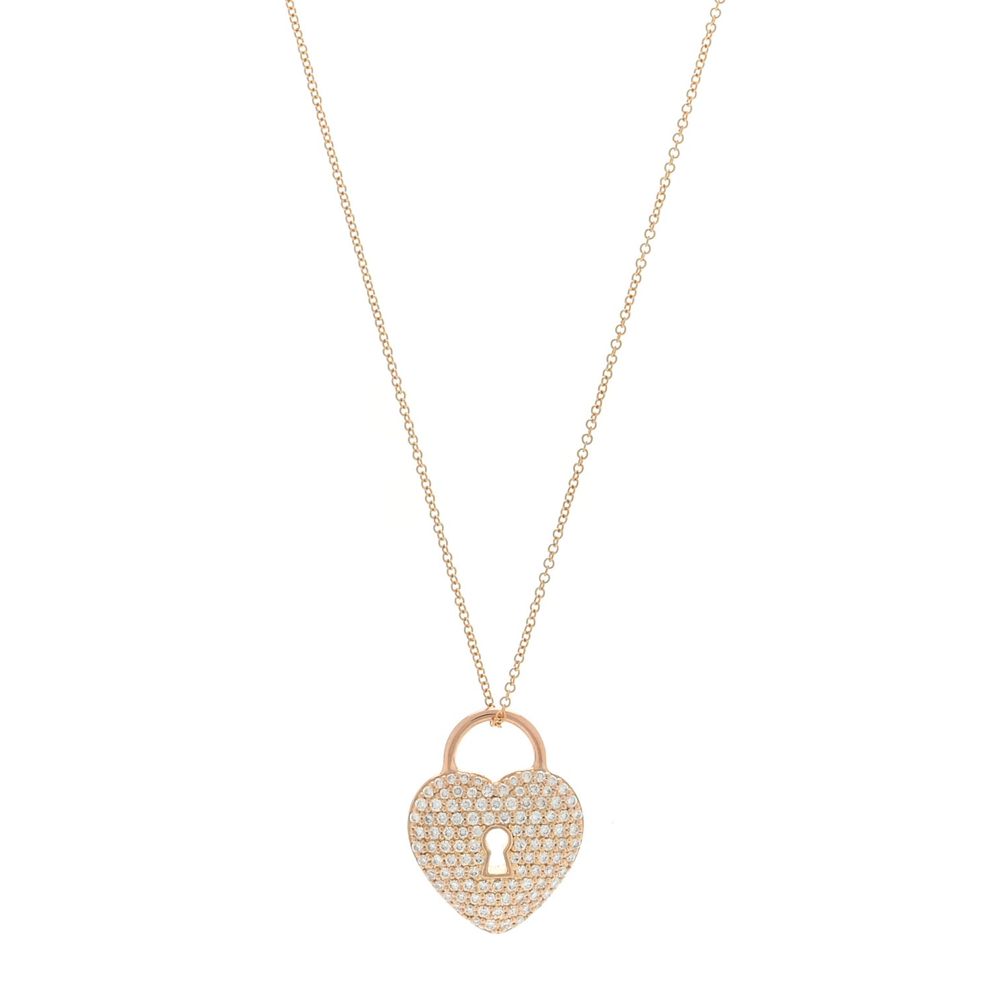 18k Rose Gold Diamond Large Heart Lock Pendant Necklace