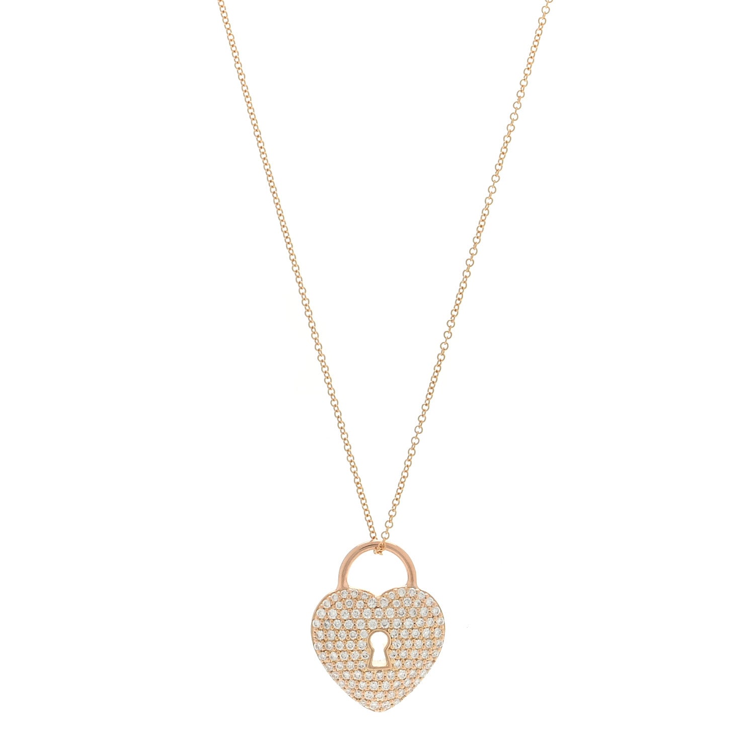 Tiffany 18k Rose Gold Diamond Large Heart Lock Pendant Necklace 1 of 5