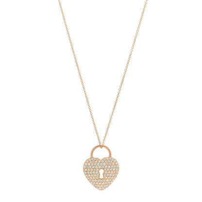 Tiffany 18k Rose Gold Diamond Large Heart Lock Pendant Necklace 1 of 5