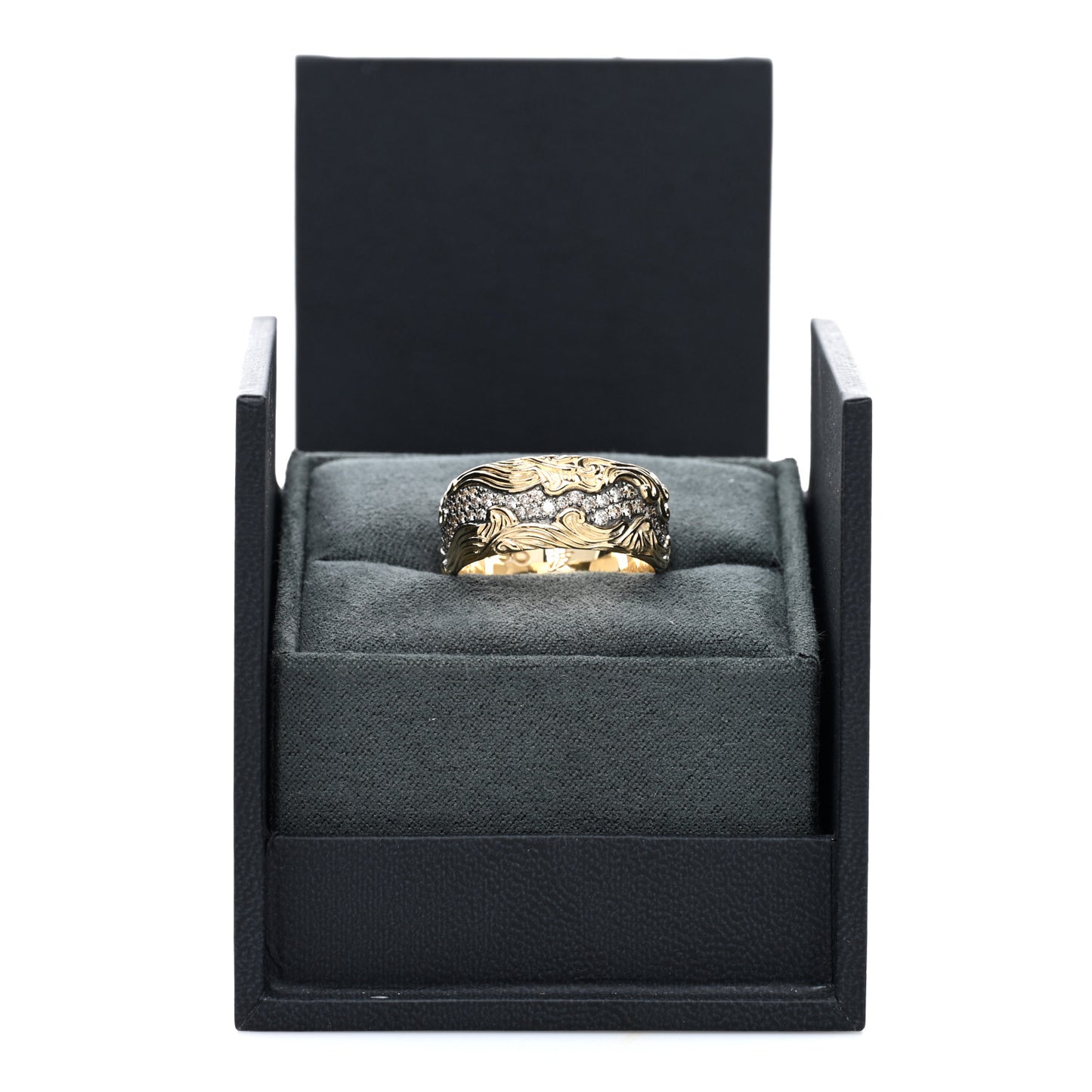 18K Yellow White Gold Cognac Diamond Waves Band Ring 66 11.5