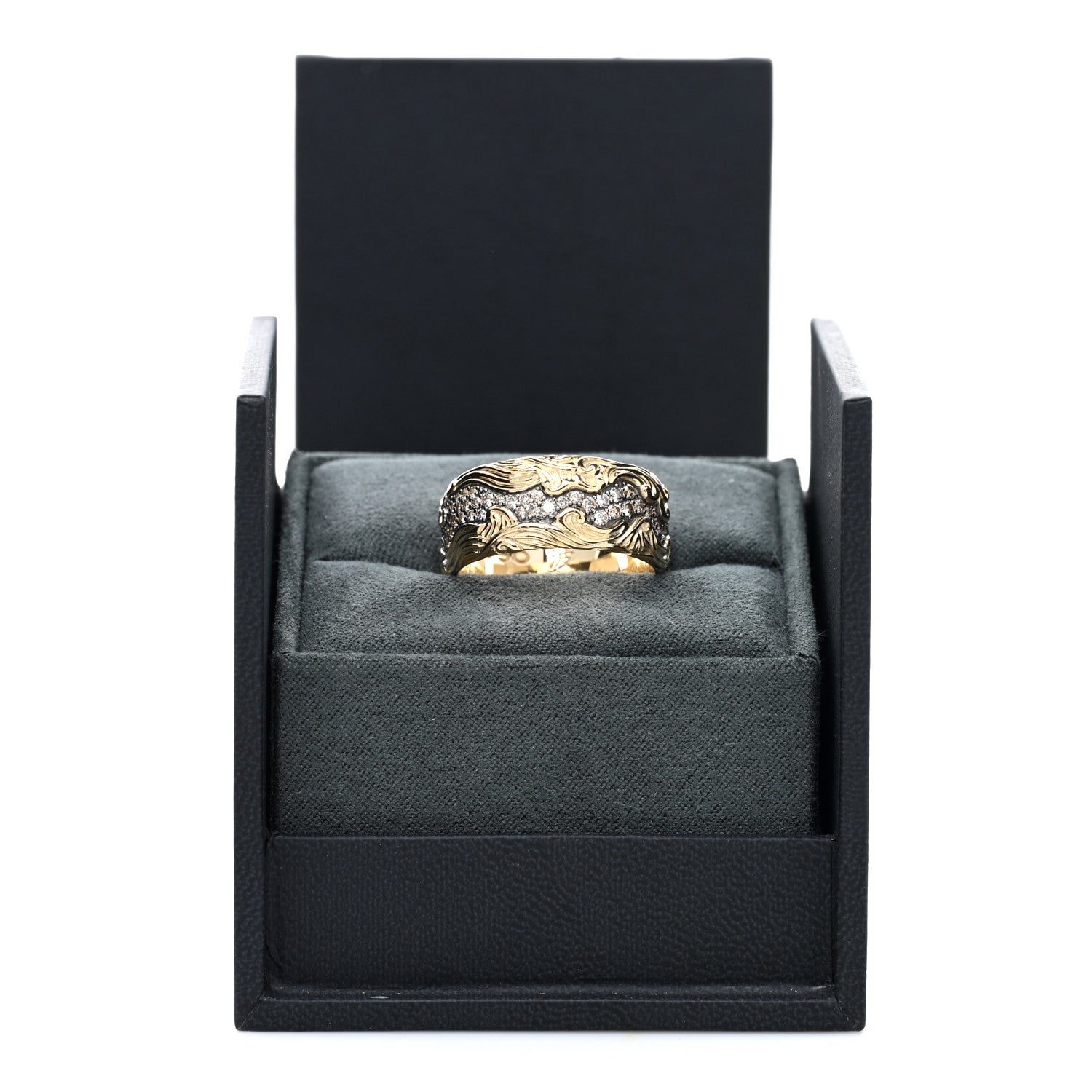 David Yurman 18K Yellow White Gold Cognac Diamond Waves Band Ring 66 11.5 5 of 5