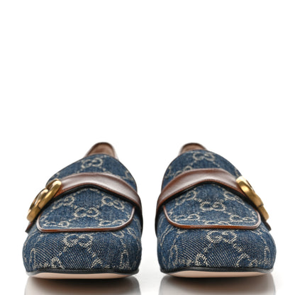 Gucci New Denim Monogram Malaga Kid GG Marmont Loafers 40 Blue Tea Cuir Epilog 2 of 8