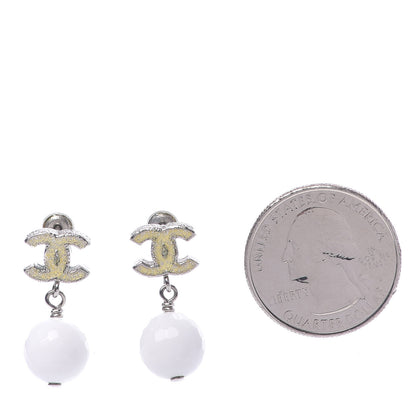 Chanel Pearl Glitter Enamel CC Drop Earrings Silver White 2 of 4