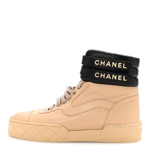 Lambskin Logo High Top Sneakers 35.5 Ivory Black