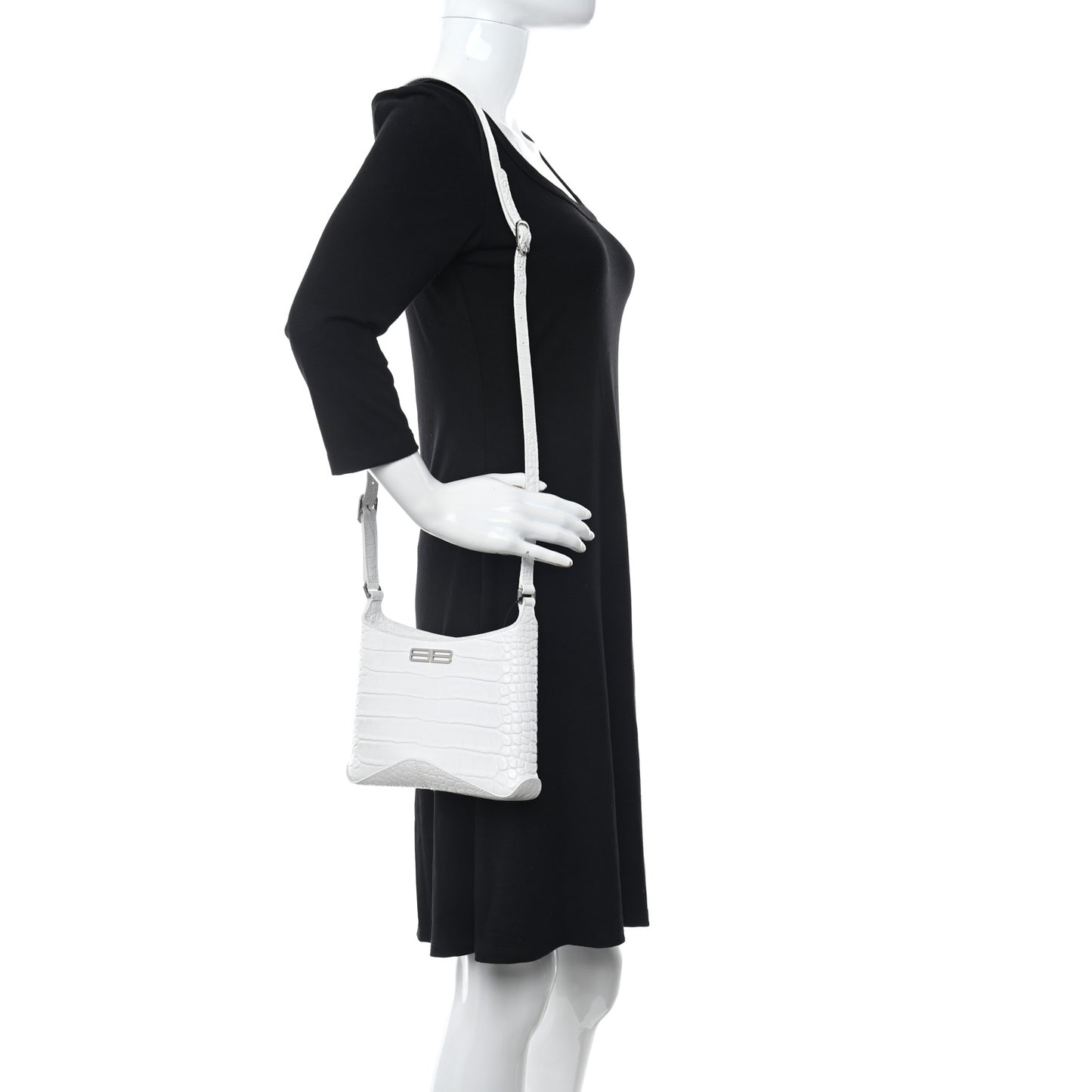 Shiny Super Supple Calfskin Crocodile Embossed Small XX Bag Optic White