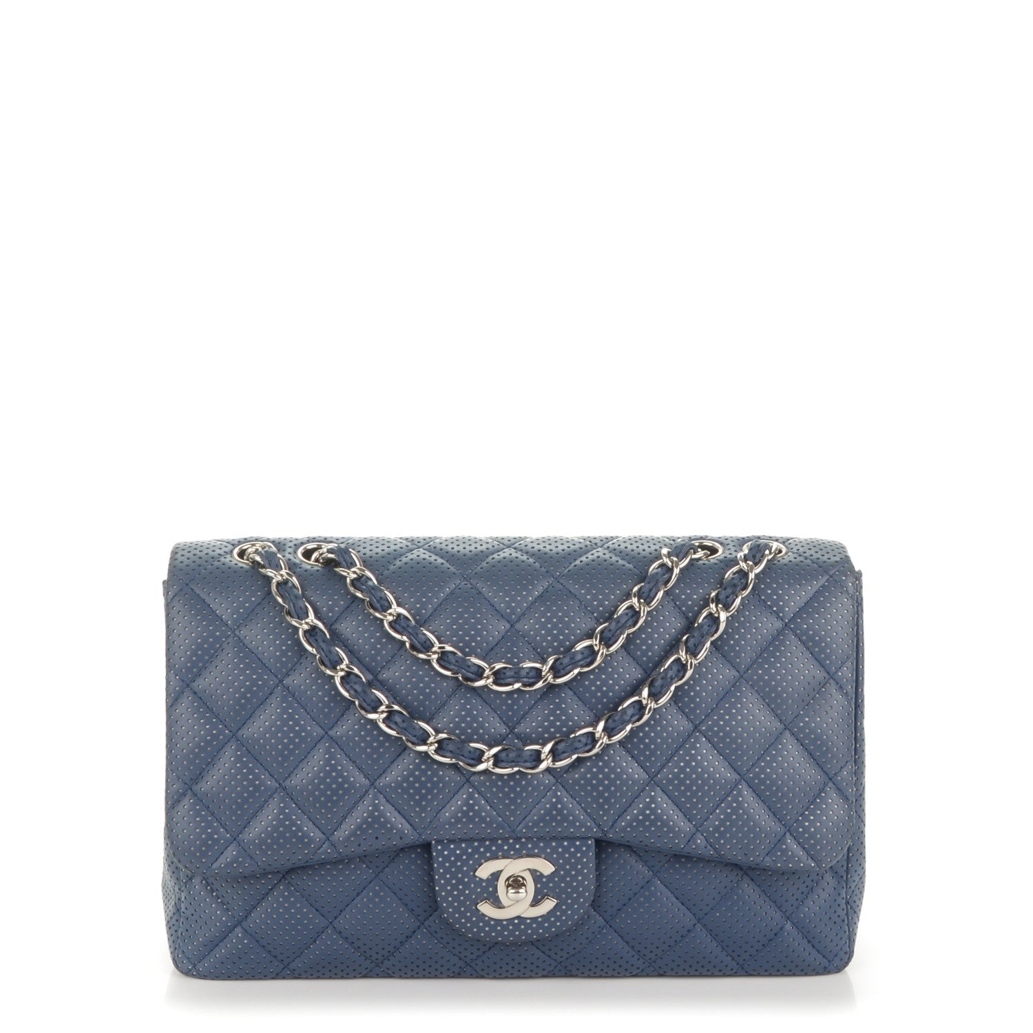 Chanel Lambskin Perforated Jumbo Single Flap Blue 1 of 7