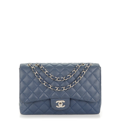 Chanel Lambskin Perforated Jumbo Single Flap Blue 1 of 7