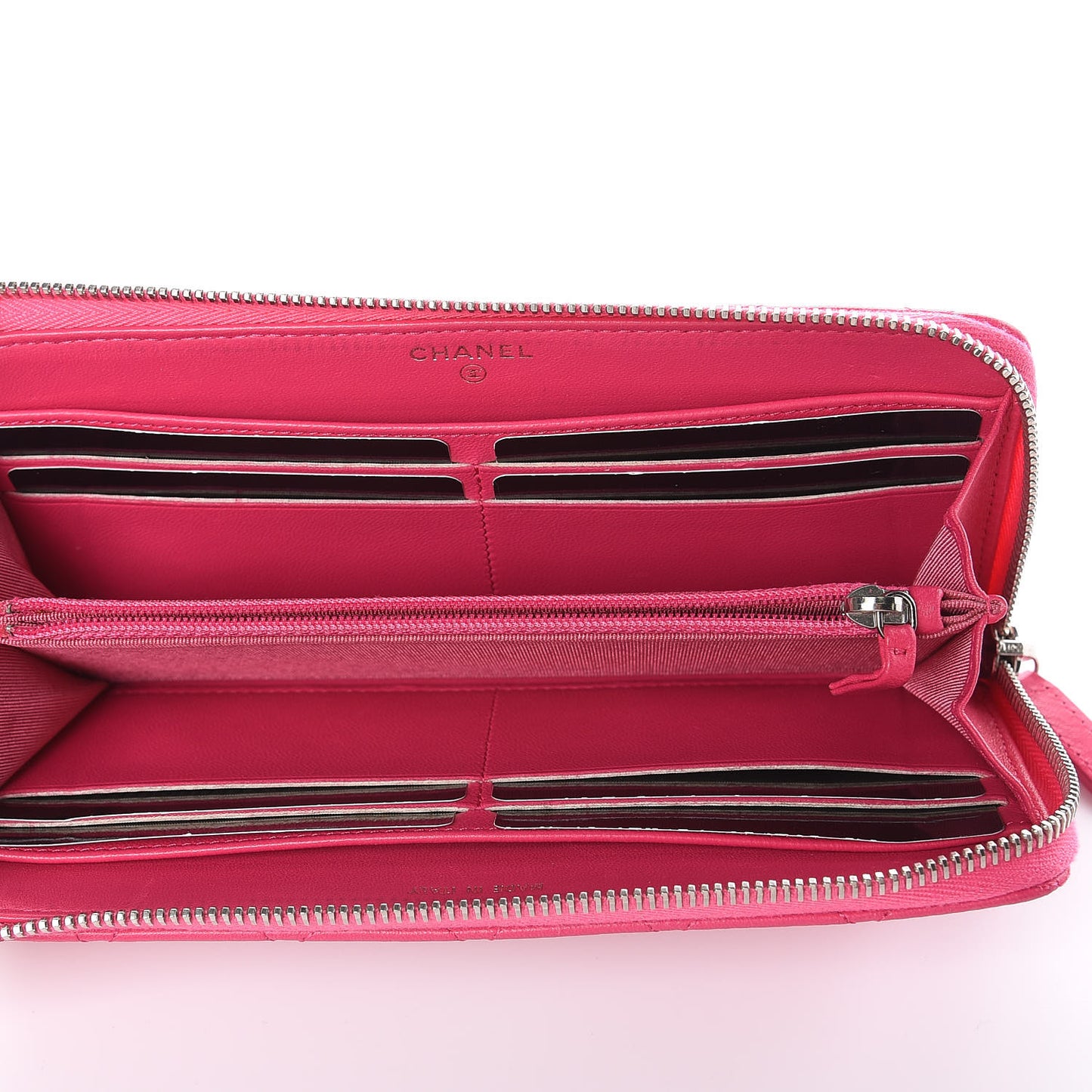 Lambskin Quilted Zip Around Wallet Fuchsia