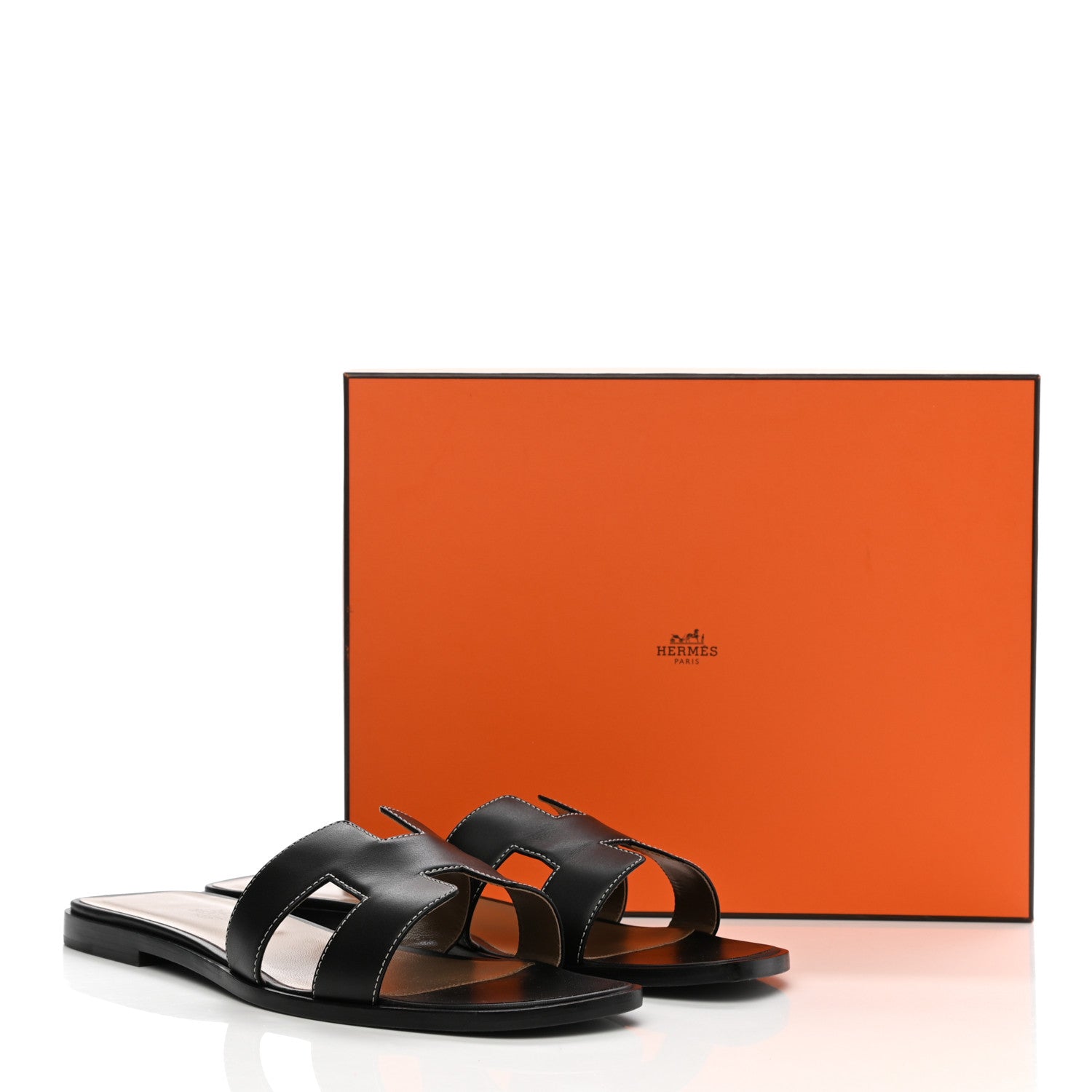 Hermes Box Calfskin Oran Sandals 41.5 Black 8 of 8