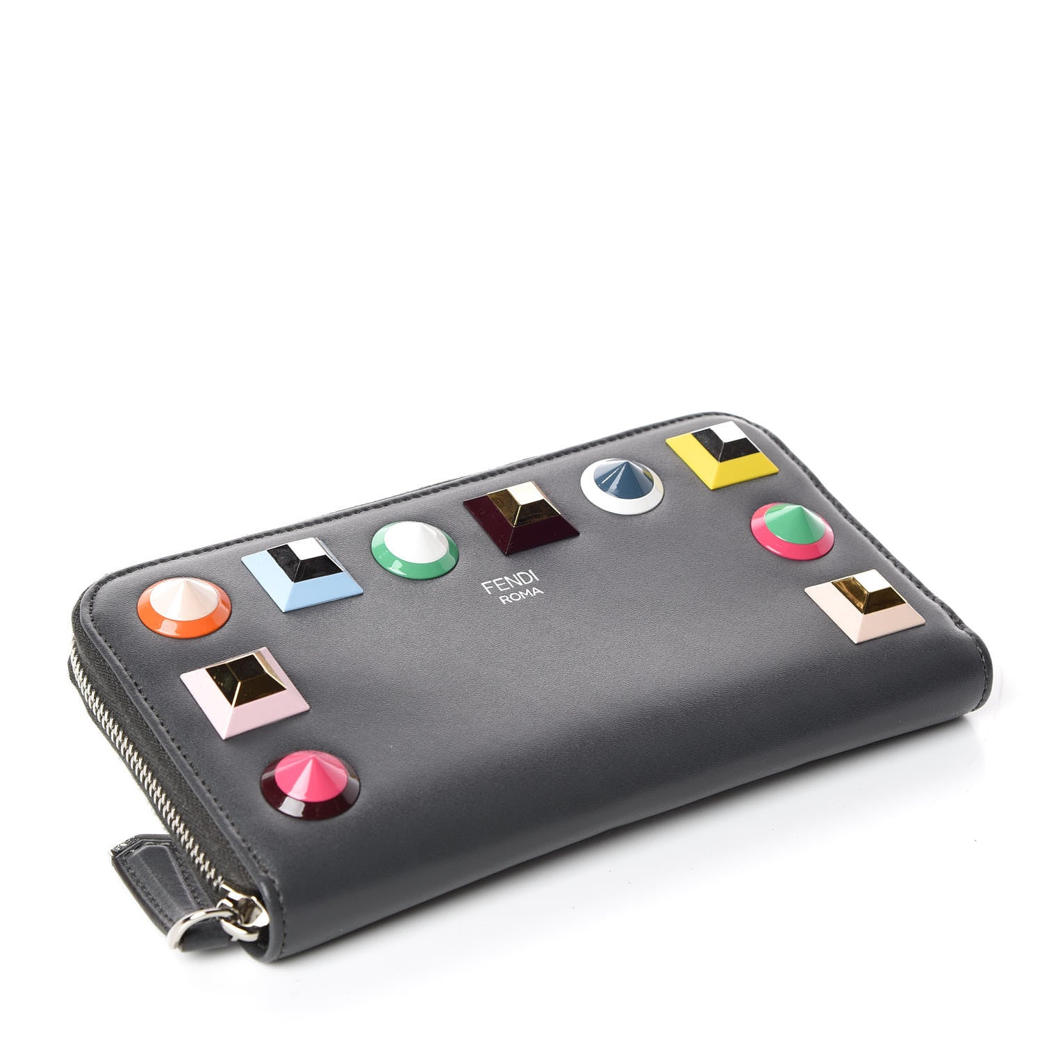 Fendi Vitello Liberty Studded Zip Around Wallet Asfalto Multicolor 4 of 8