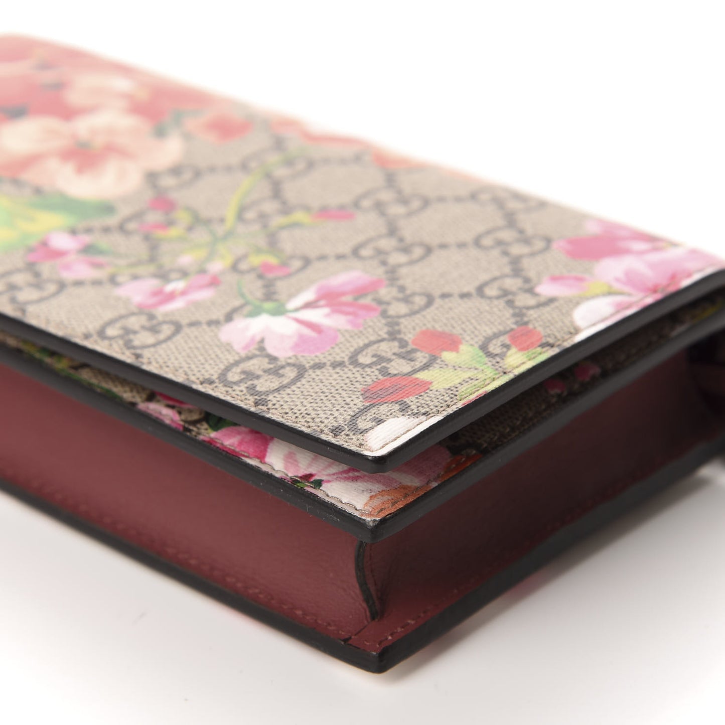 GG Supreme Monogram Blooms Chain Wallet Beige Multicolor Dry Rose
