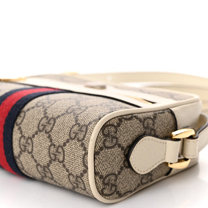 Gucci GG Supreme Monogram Textured Calfskin Web Mini Ophidia Shoulder Bag Beige Ebony Mystic White 10 of 12