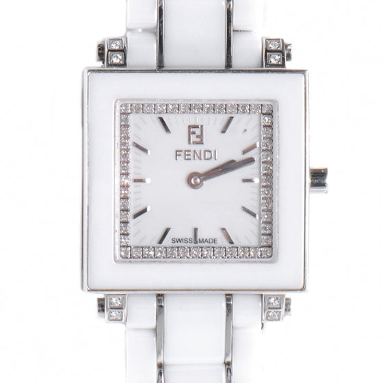Stainless Steel Ceramic Diamond Bezel 25mm Quadro Quartz Watch White