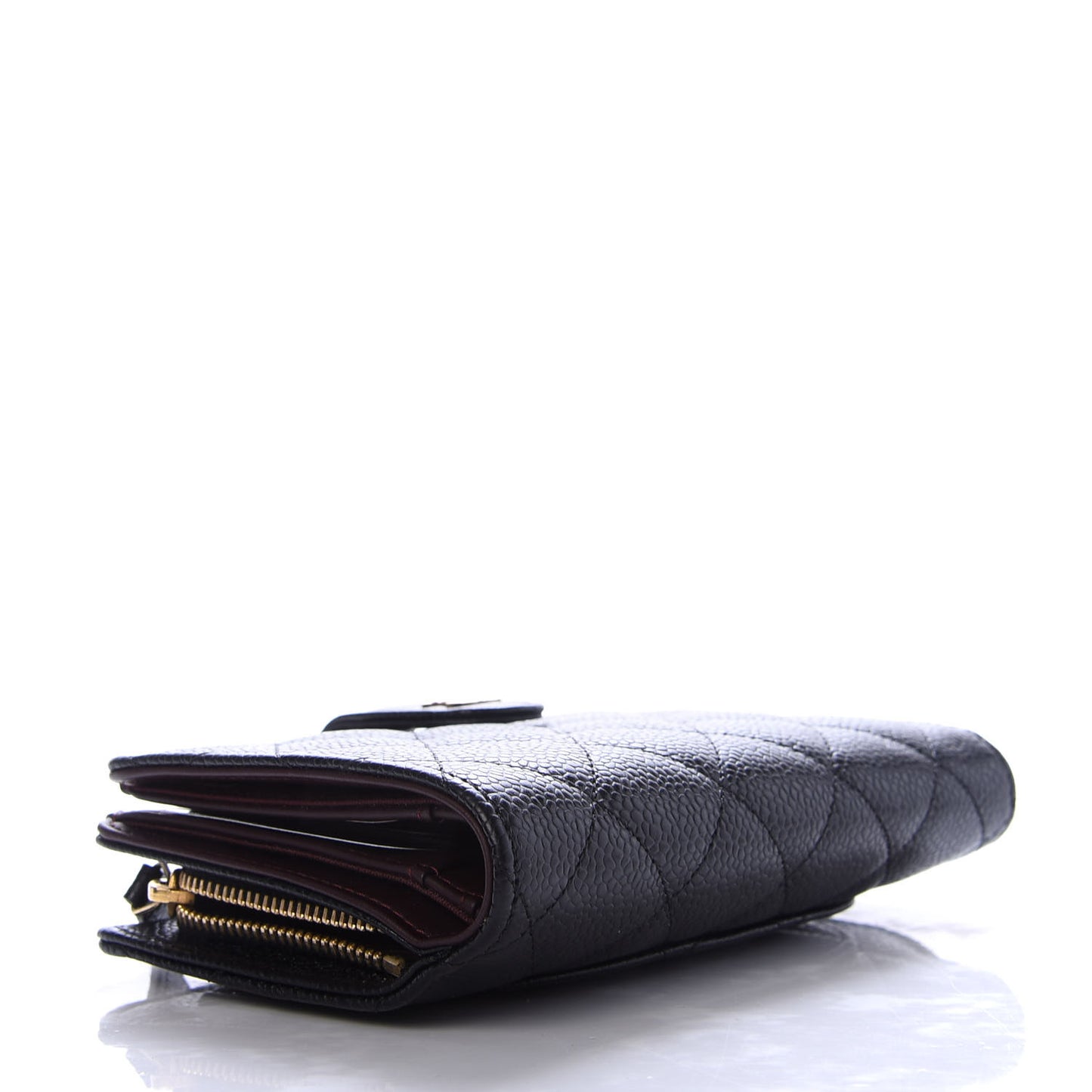Caviar Quilted Zipped Pocket Wallet Black