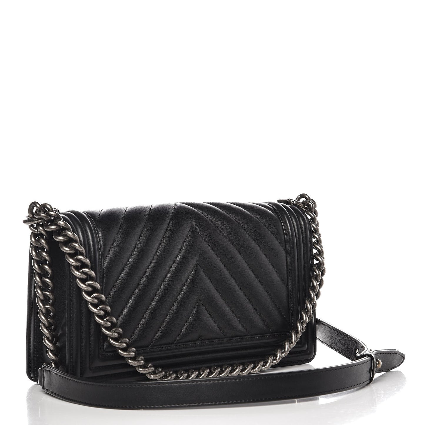 Calfskin Chevron Quilted Medium Boy Flap Black