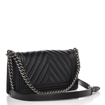 Chanel Calfskin Chevron Quilted Medium Boy Flap Black 3 of 8