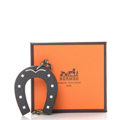 Hermes Epsom Lucky Horseshoe Bag Charm Graphite Orange 4 of 4