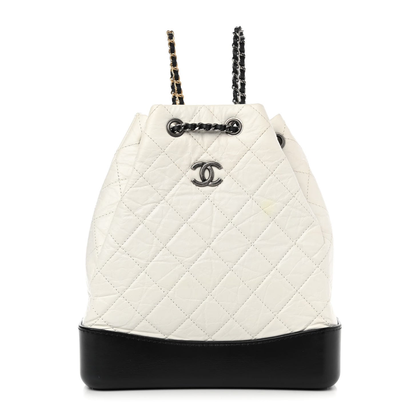 Aged Calfskin Quilted Gabrielle Backpack Black White