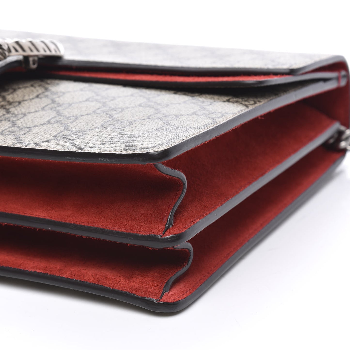 GG Supreme Monogram Suede Cudu Medium Dionysus Shoulder Bag Beige Ebony Vulcanic Red