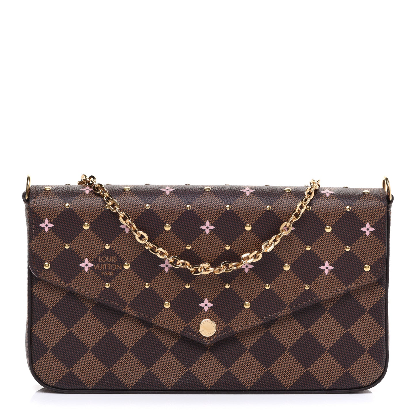 Damier Ebene Studded Pochette Felicie Chain Wallet