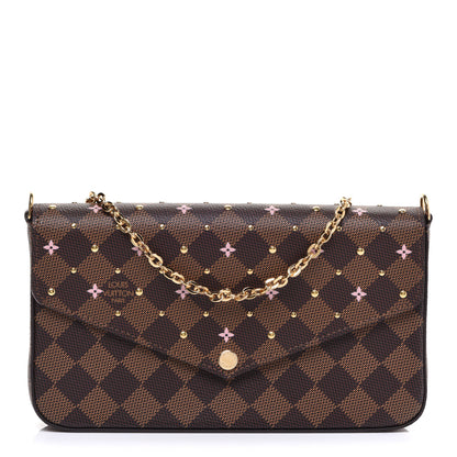 Louis Vuitton Damier Ebene Studded Pochette Felicie Chain Wallet 1 of 9