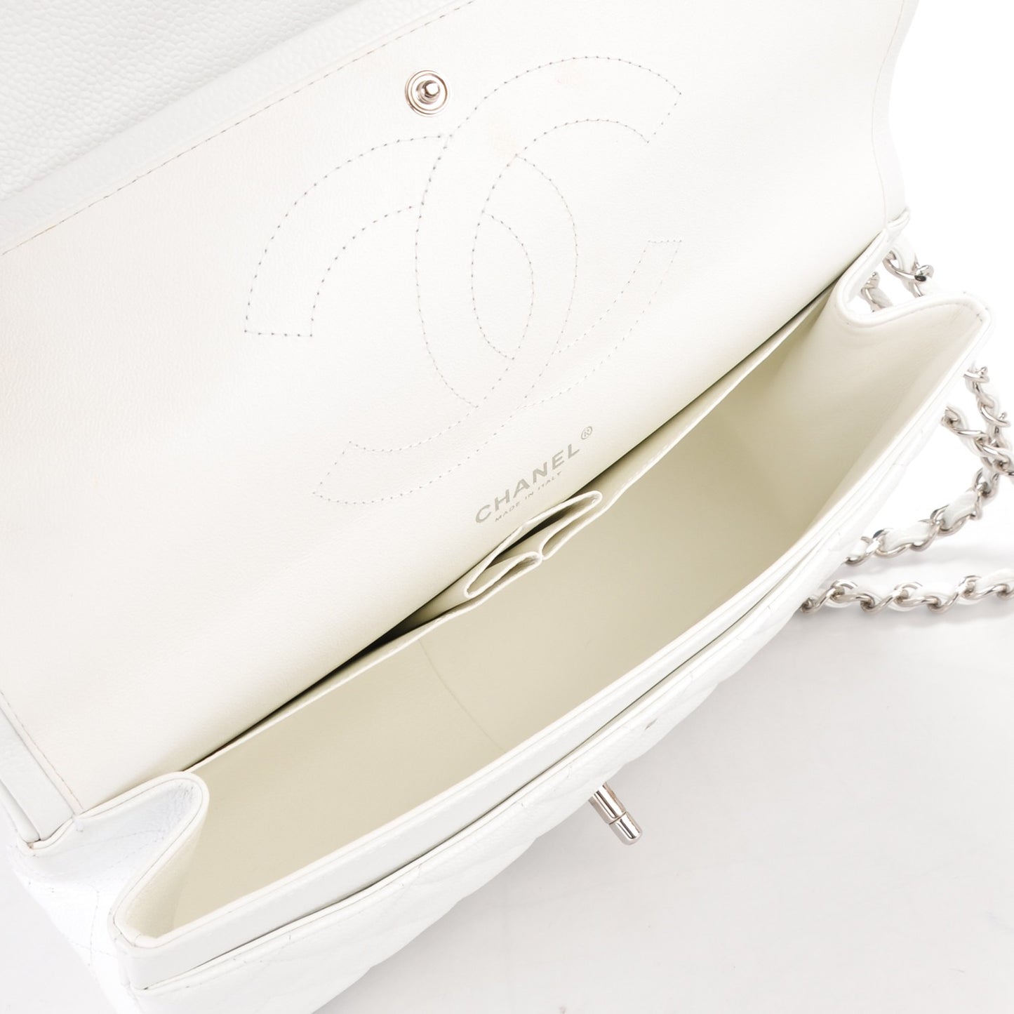 Caviar Quilted Jumbo Double Flap White