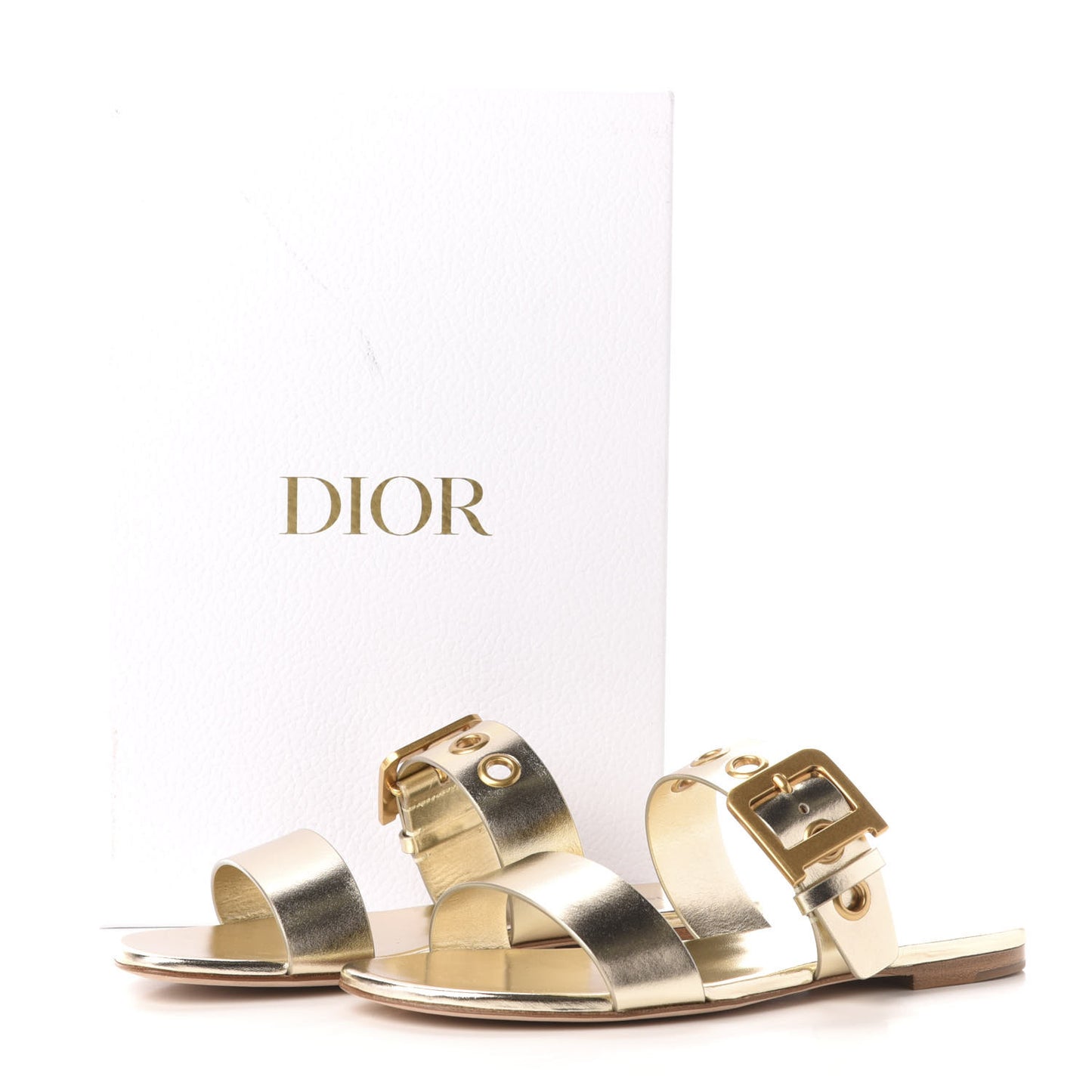 Laminated Calfskin D-Dior Slide Sandals 38 Pale Gold