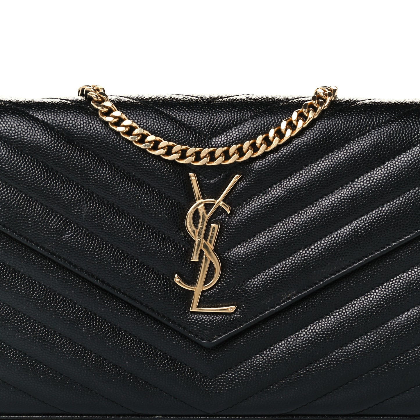 Grain De Poudre Matelasse Chevron Monogram Chain Wallet Black
