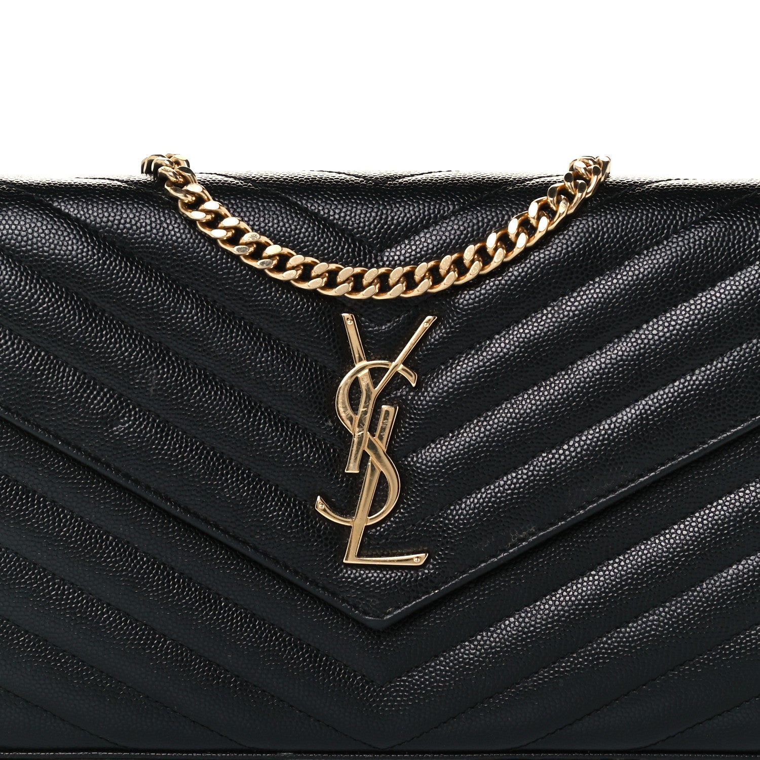 Saint Laurent Grain De Poudre Matelasse Chevron Monogram Chain Wallet Black 11 of 11