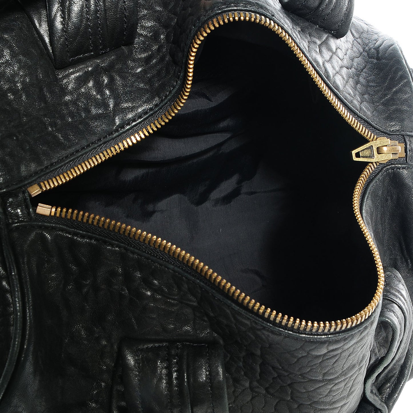 Pebbled Leather Rocco Black Antique Brass Hardware
