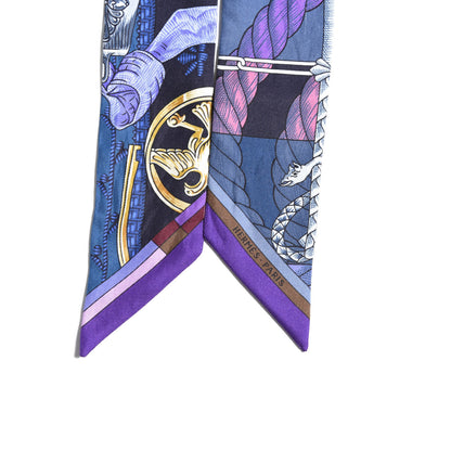 Hermes Silk Cavalleria D'Etriers Twilly Violet Bleu Rose 4 of 6