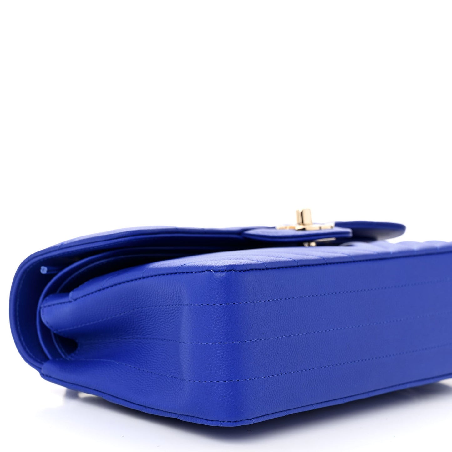 Caviar Chevron Quilted Small Double Flap Blue