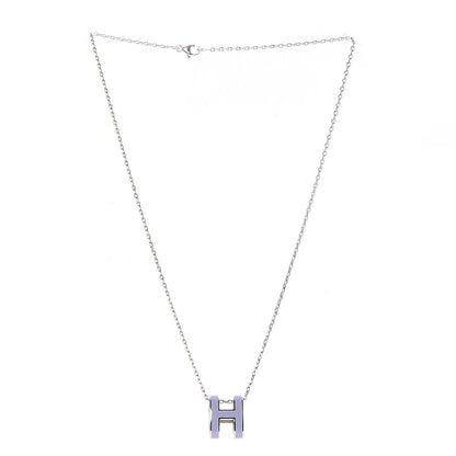 Hermes Lacquered Palladium Pop H Pendant Necklace Parme 3 of 6