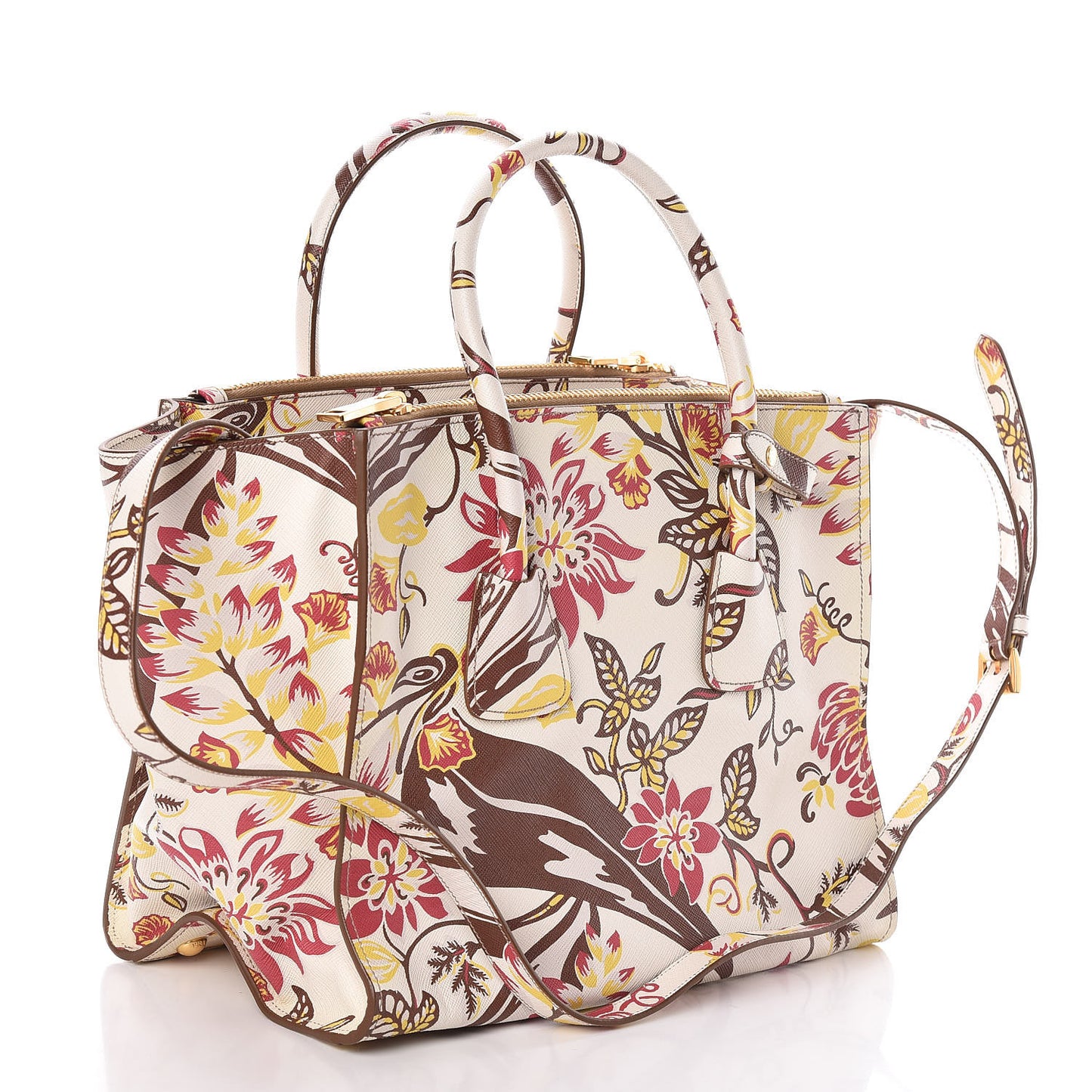 Saffiano Floral Print Large Twin Pocket Tote Talco