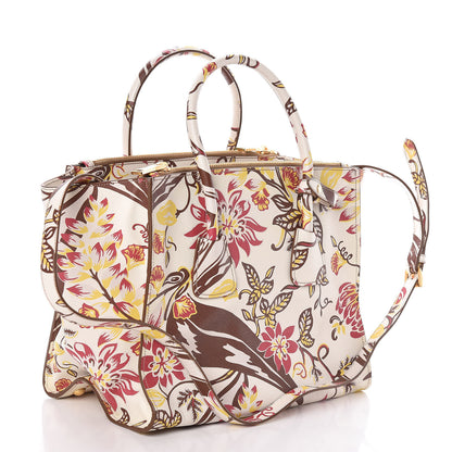 Prada Saffiano Floral Print Large Twin Pocket Tote Talco 3 of 9