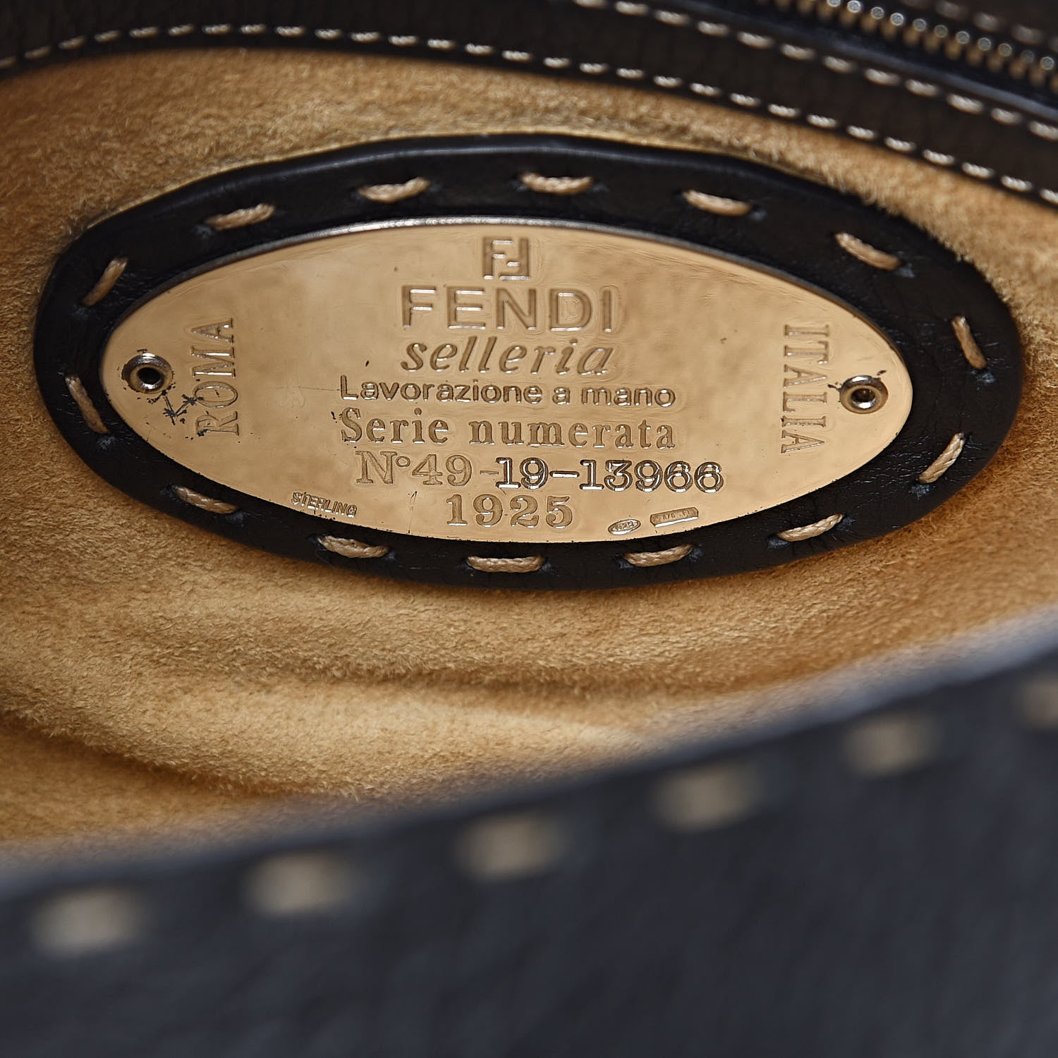 Fendi Calfskin Romano Selleria Baguette Black 6 of 11