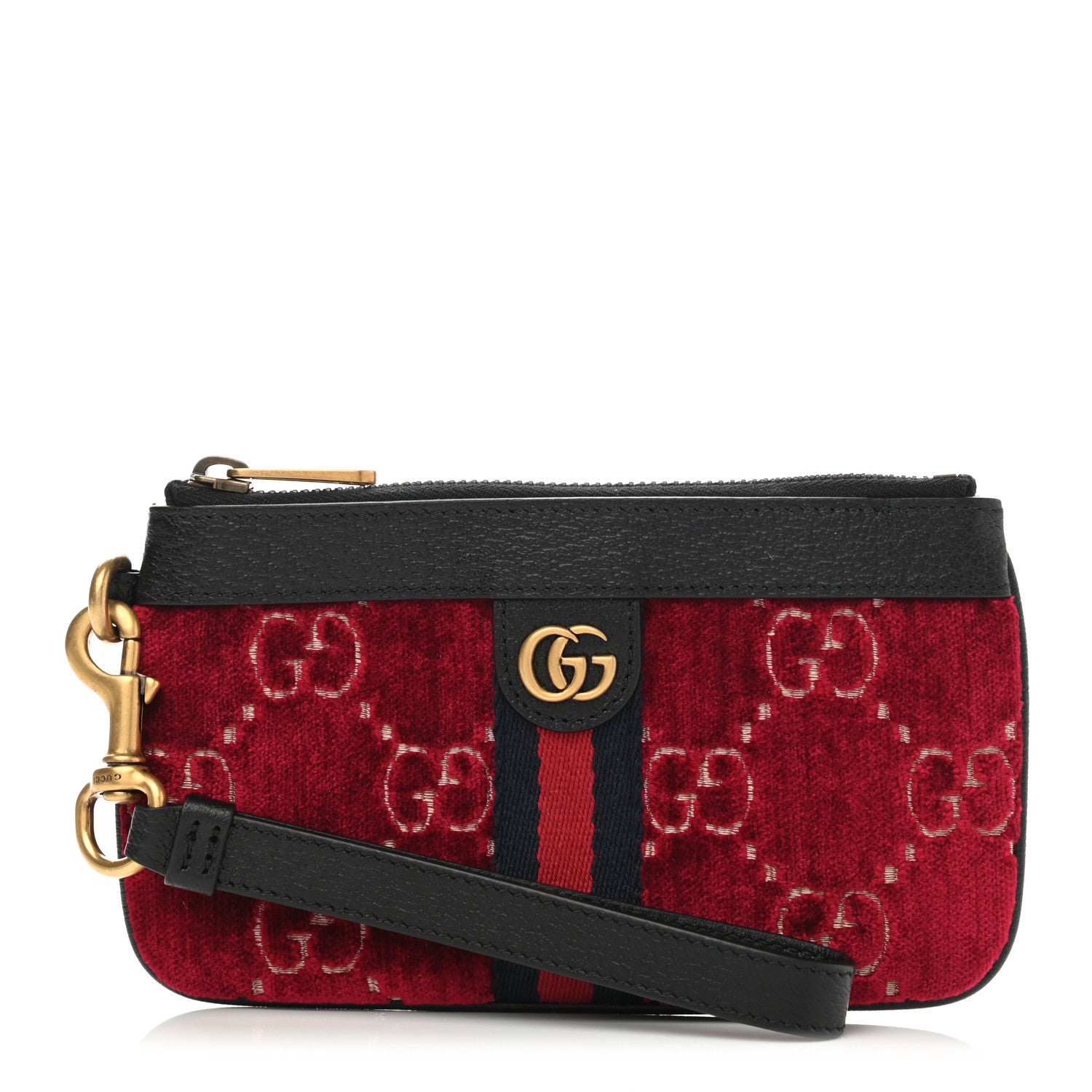 Gucci Velvet GG Monogram Textured Calfskin Web Smartphone Case Red Cipria Black 1 of 8