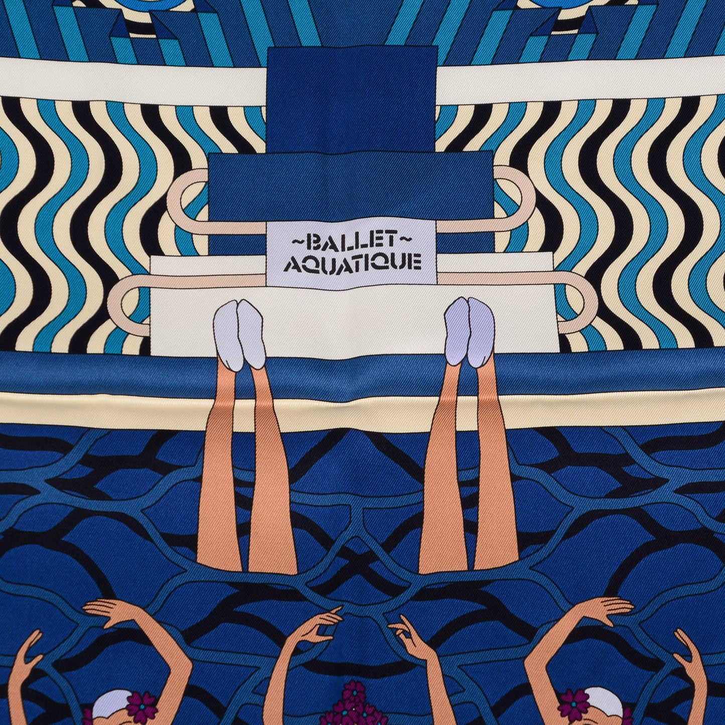 Silk Ballet Aquatique Scarf 70 Cobalt Marine Creme