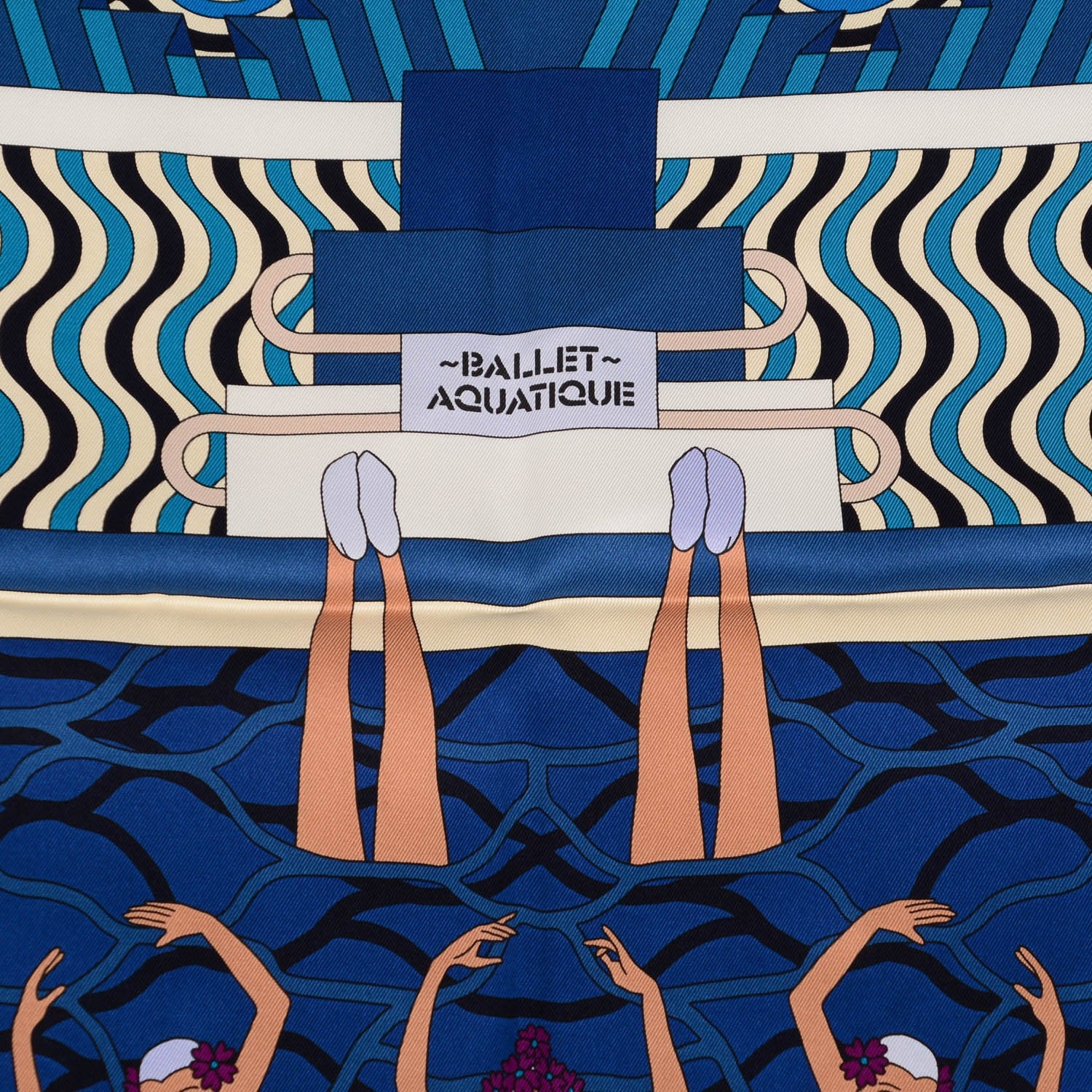 Hermes Silk Ballet Aquatique Scarf 70 Cobalt Marine Creme 4 of 6
