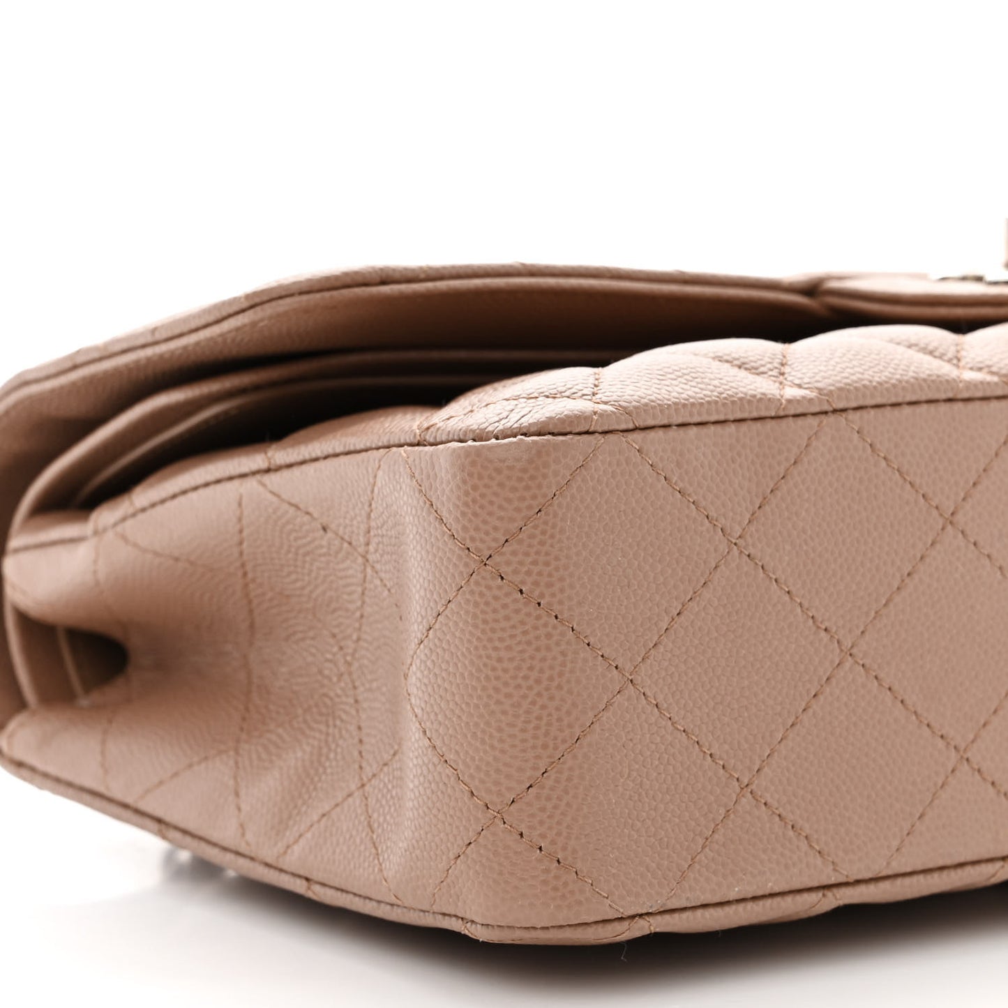 Caviar Quilted Medium Double Flap Beige