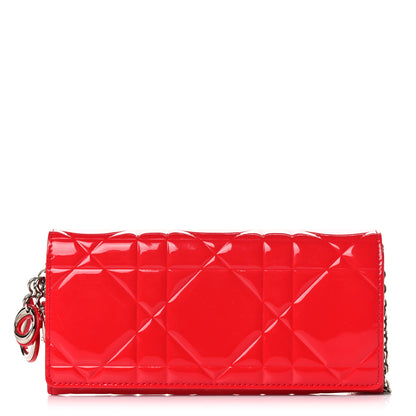 Christian Dior Patent Cannage Lady Dior Rendezvous Wallet On Chain Red 1 of 14