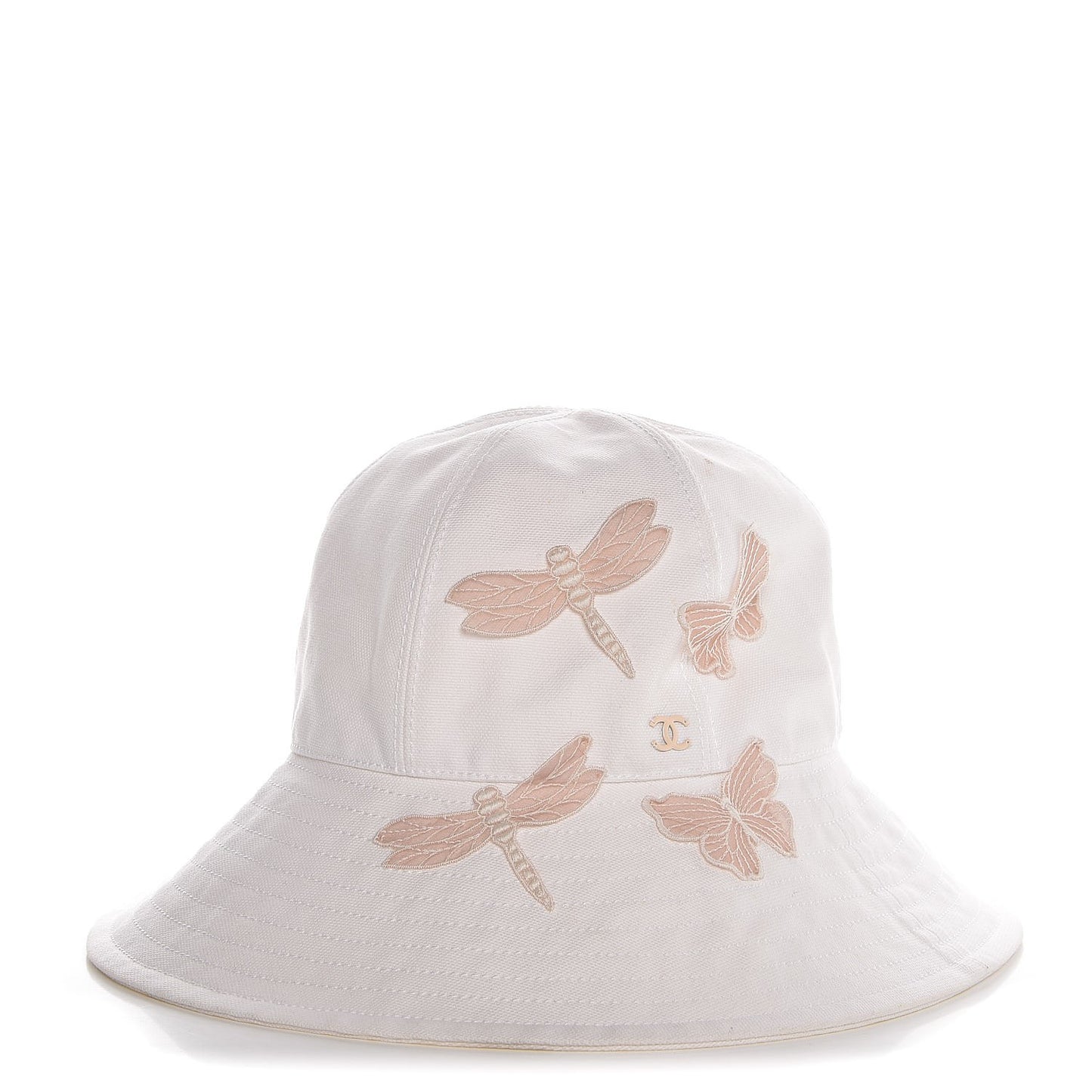 Cotton Butterfly Embellished Bucket Hat 58 White
