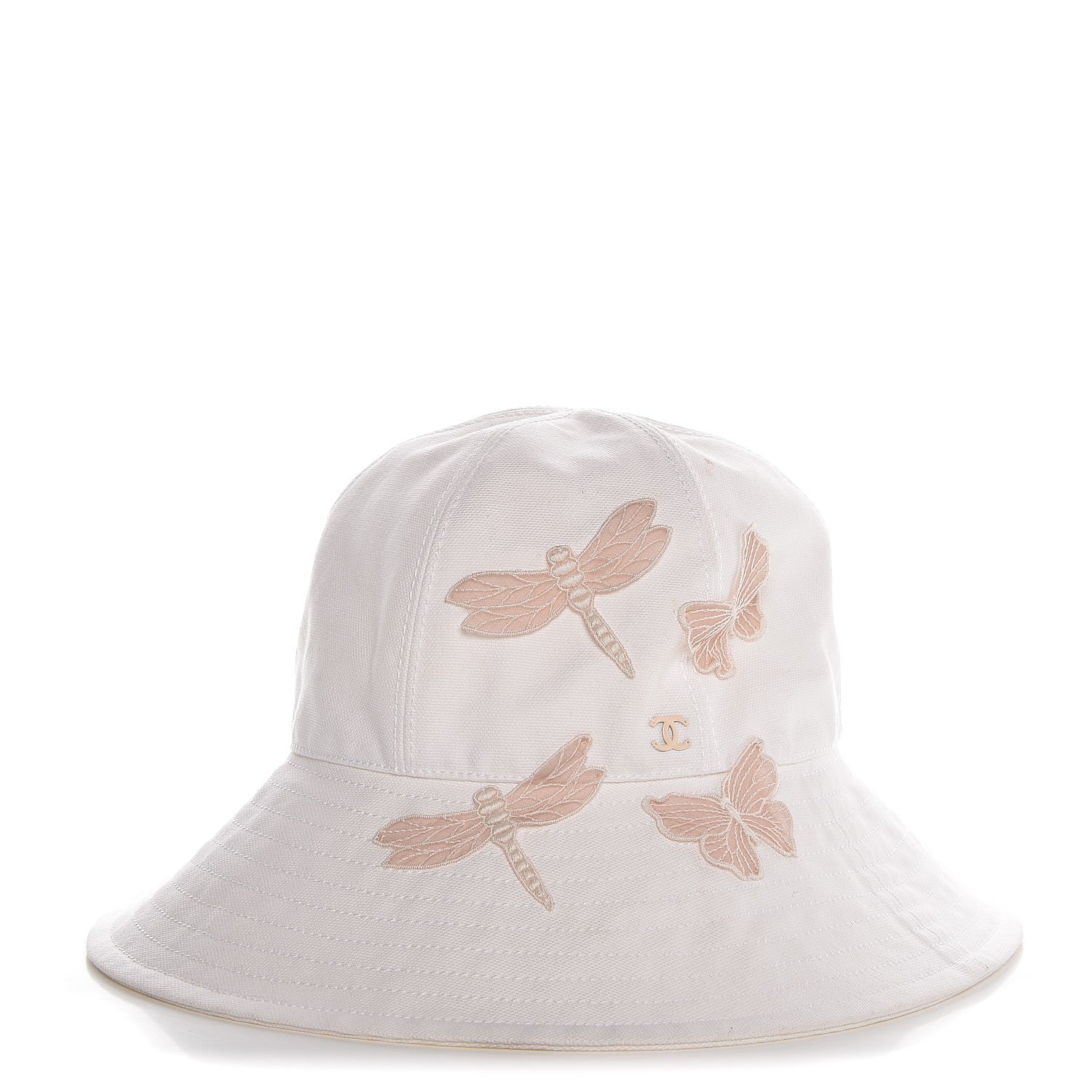 Chanel Cotton Butterfly Embellished Bucket Hat 58 White 1 of 7