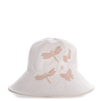 Chanel Cotton Butterfly Embellished Bucket Hat 58 White 1 of 7