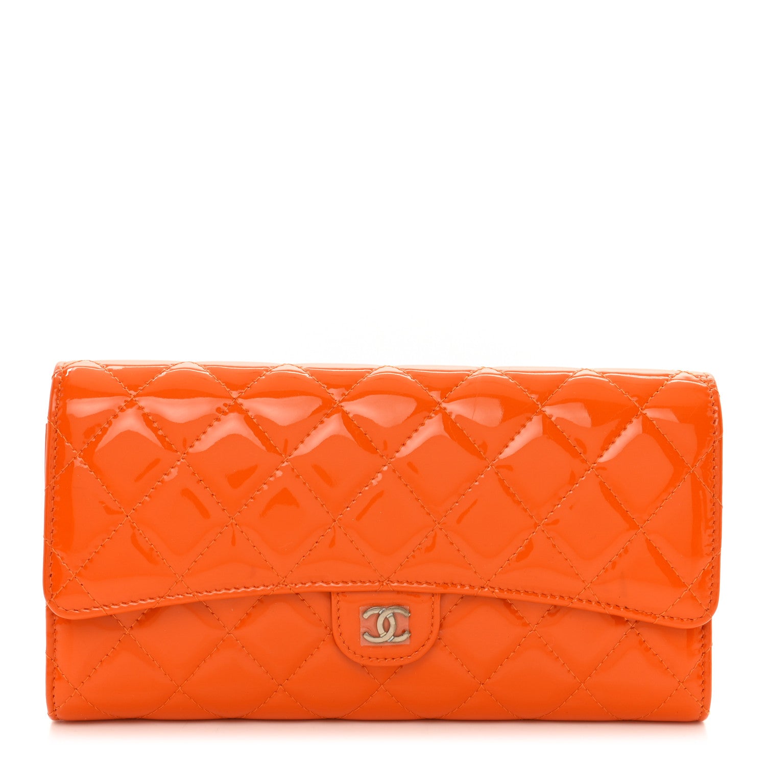 Chanel Patent Quilted Travel Wallet Orange 1 of 9