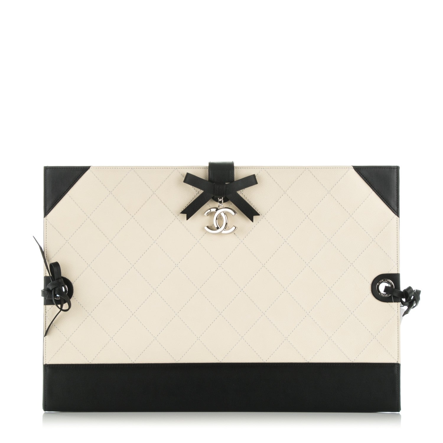 Chanel Caviar Stitched Bowtie Drawing Portfolio Dark White Black 1 of 6